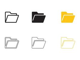 Six simple folder icons, one solid black, one outline black, representing file organization. vector
