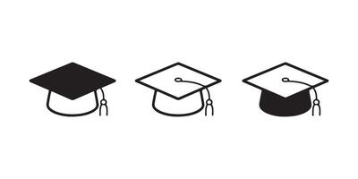 Three Graduation Cap Icons in Solid and Outline Style vector