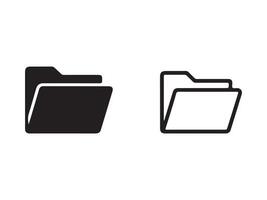 Two simple folder icons, one solid black, one outline black, representing file organization. vector