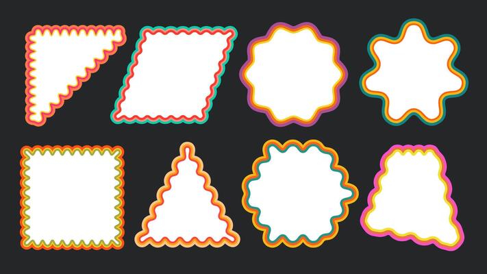 Set of whimsical frames. Wavy zigzag patterns, weird shapes. shapes for graphic design