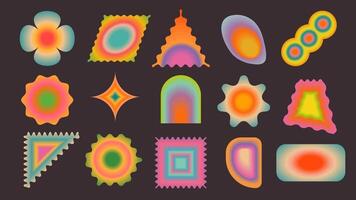 Set of glowing whimsical spheres. Blurred shapes in retro style with glow effect. Strange forms, elements for graphic design vector