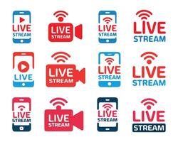 Set of Colorful Live Stream Icons for Mobile Devices vector