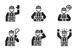 Construction Worker Icons Showing Various Emotions and Actions vector
