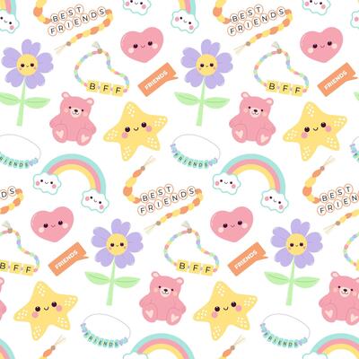 Best friends seamless pattern. Friendship day cute elements set.