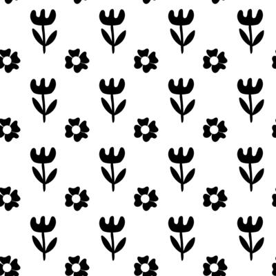 Simple black floral seamless pattern. Retro style. Minimalistic flowers.