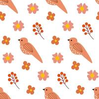 Beautiful bird seamless pattern with berries. Retro style seamless pattern. vector