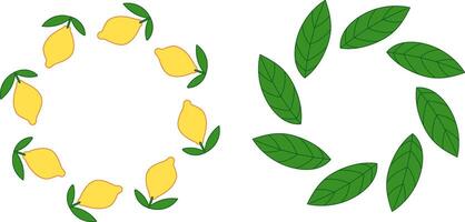 Set of round frames with lemon and leaves vector