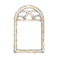 Gothic window. Medieval stained glass window and stone arch. Architectural element buildings. Watercolor illustrations in calm white tones vector