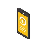 Mobile phone or smartphone display business notification icon for digital technology isometric vector