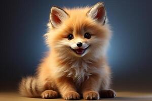 A cute little fox is sitting on the floor photo