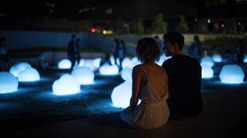 their spoken words dissolve into luminescent orbs that float and vanish into the surrounding air creating a captivating visual display photo