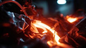 A detailed view of the interior of a plasmaarc recycler featuring the intense heat and glowing arcs as plastic waste is melted and transformed into usable filament photo