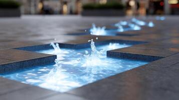 A futuristic urban scene where blue water droplets break through a holographic pavement layer illustrating the concept of realtime data visualization in leak detection technology photo