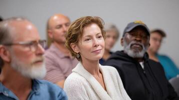 A collaborative scene featuring a diverse group of residents engaged in a community meeting discussing their experiences and concerns regarding the AGIs decisionmaking in neighborhoo photo