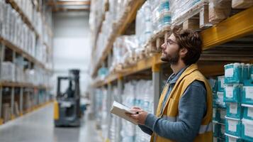 one scans shelves while another transports products illustrating a synchronized effort to maintain stock availability and enhance customer experience photo