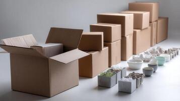 A timelapse sequence illustrating the progression of an unboxing event from the box being od to the final display of items neatly arranged photo