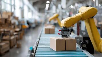 A robotic arm assembling products on a factory floor demonstrating automation in manufacturing with AI systems optimizing efficiency and precision photo