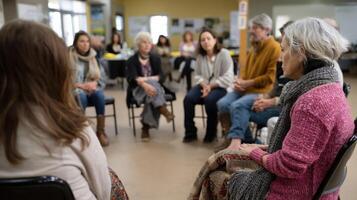 A group of multigenerational activists sharing stories with each other sitting in a circle emphasizing the importance of history and knowledge transmission in social movements photo