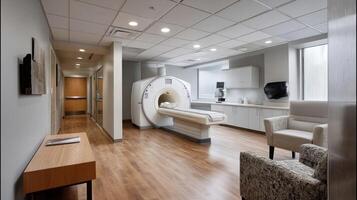 A stateoftheart MRI machine features a spacious design with ambient lighting designed to reduce anxiety while improving patient comfort during scans photo