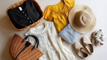 A stylish subscription box filled with trendy apparel items showcasing a mix of accessories clothing and styling tips photo