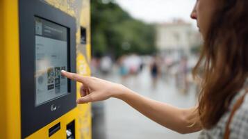 A closeup of a users hand gesturing towards an AI kiosk demonstrating an intuitive user experience where commands are exeed through simple wave motions instead of physical interaction photo