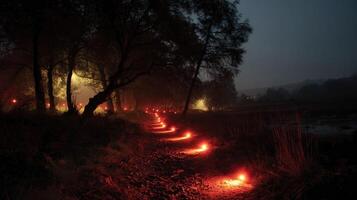 A nature reserve during migration season where strategically p solarpowered lights gently fluctuate in brightness creating safe corridors for bats and insects as they navigate throug photo