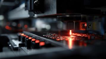 A dynamic 3D visualization depicts the transformation of the metallic powder into a complex circuit board emphasizing the precision of AI algorithms guiding the manufacturing line a photo