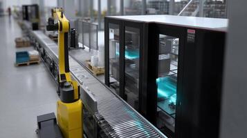 A mobile manipulator interacting with an automated storage system seamlessly transmitting data and coordinating movements for optimal kitting processes in a production environment photo