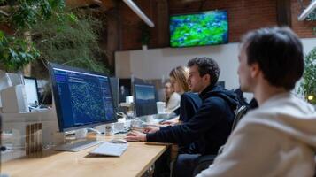 Software developers working on innovative project in modern office photo