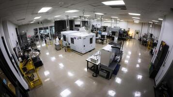 A panoramic view of a hightech laboratory dedicated to aerospace research filled with advanced robotic equipment heatshield prototypes and highvacuum chambers in action during plasm photo