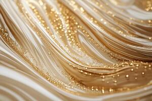 Flowing, golden cream texture with subtle waves and glittering particles photo