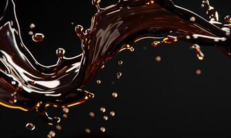 A close up of a chocolate liquid splashing on a black background photo