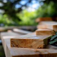 A close up of a wooden plank on a table photo