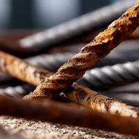 A close up of a pile of rusty metal rods photo