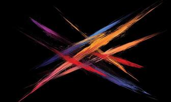 Abstract, vibrant brushstrokes crisscross a black background. Colorful lines intersect, creating a dynamic pattern photo