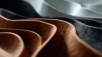 Abstract, layered, textured folds in various shades of brown, gray, and white. Close-up view showcasing deep, undulating patterns photo