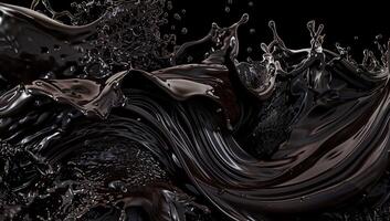 A close up of chocolate liquid splashing on a black background photo