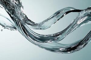 Smooth, flowing water ribbons against a light background. Detailed water splashes and ripples create a sense of movement and fluidity photo