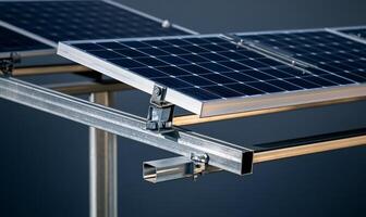 Solar panels mounted on a metal frame photo