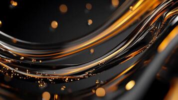 Golden liquid flowing on a dark background. Abstract dynamic waves of liquid photo