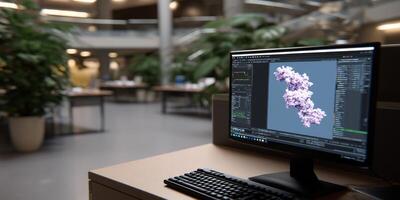 Molecular modeling software on a computer in a modern office photo
