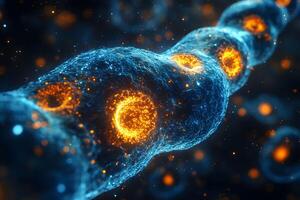 Abstract Visualization of Molecular Structure with Glowing Particles in Cellular Environment photo