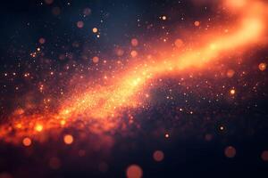 Cosmic Abstract Background with Glowing Orange Light Trail and Sparkling Particles for Digital Design photo