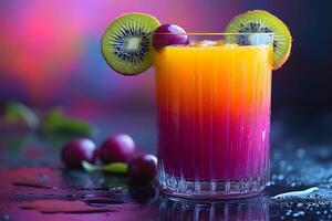 Refreshing Tropical Fruit Juice with Kiwi and Grape Garnish for Summer Parties photo
