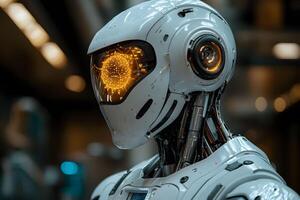 Futuristic Robot Technology with Illuminated Interface for AI Design and Innovation photo