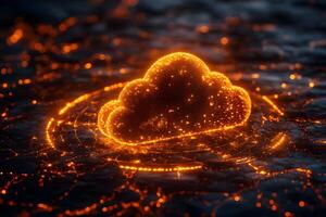 Futuristic Cloud Computing Concept with Glowing Digital Network Design photo