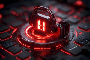 Cybersecurity Unlock Concept with Futuristic Digital Lock on Keyboard for Technology Themes photo