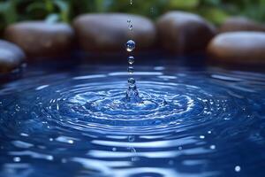 Tranquil Water Droplet Ripple Effect in Serene Nature Setting for Relaxation Themes photo