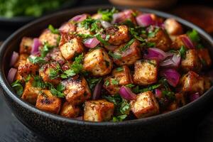 Grilled Tofu Salad with Red Onions and Herbs for Healthy Summer Dining photo