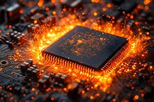 Sparkling Microchip on Circuit Board - Futuristic Technology Innovation for Digital Design photo